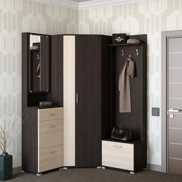 Шкаф угловой на 2 двери EVR- Бриз ШКУ-14 венге + фасад дуб молочный