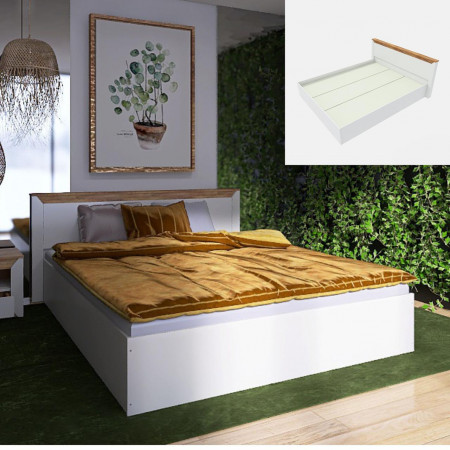 Кровать двуспальная EVR- Нордик (основа щит ДСП) дуб крафт золотой + белый