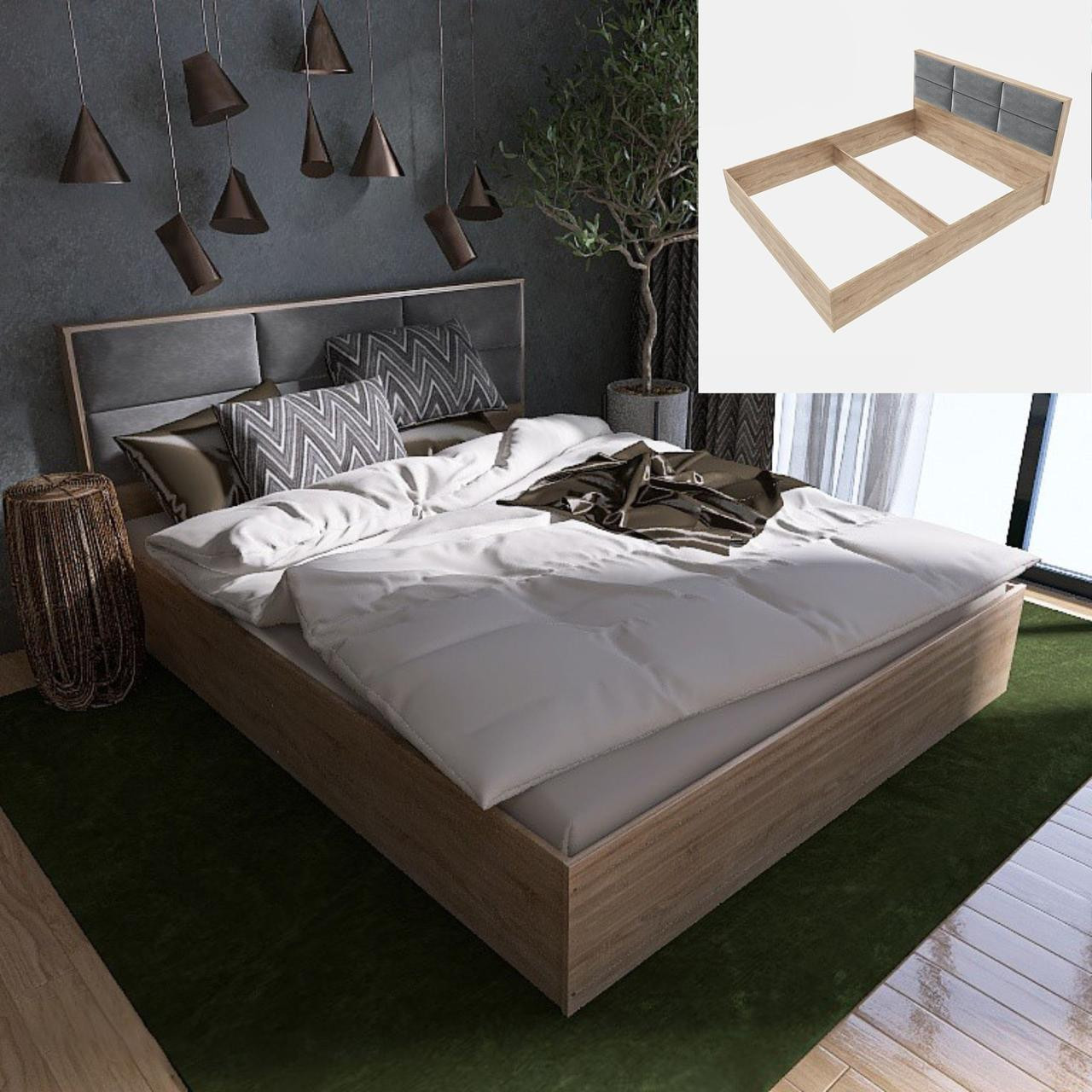 Кровать с мягким изголовьем EVR- Лайт (каркас) дуб Сонома