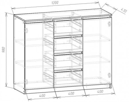 Комод 98х120х43 см KOD- КМ-4-2ф Стиль