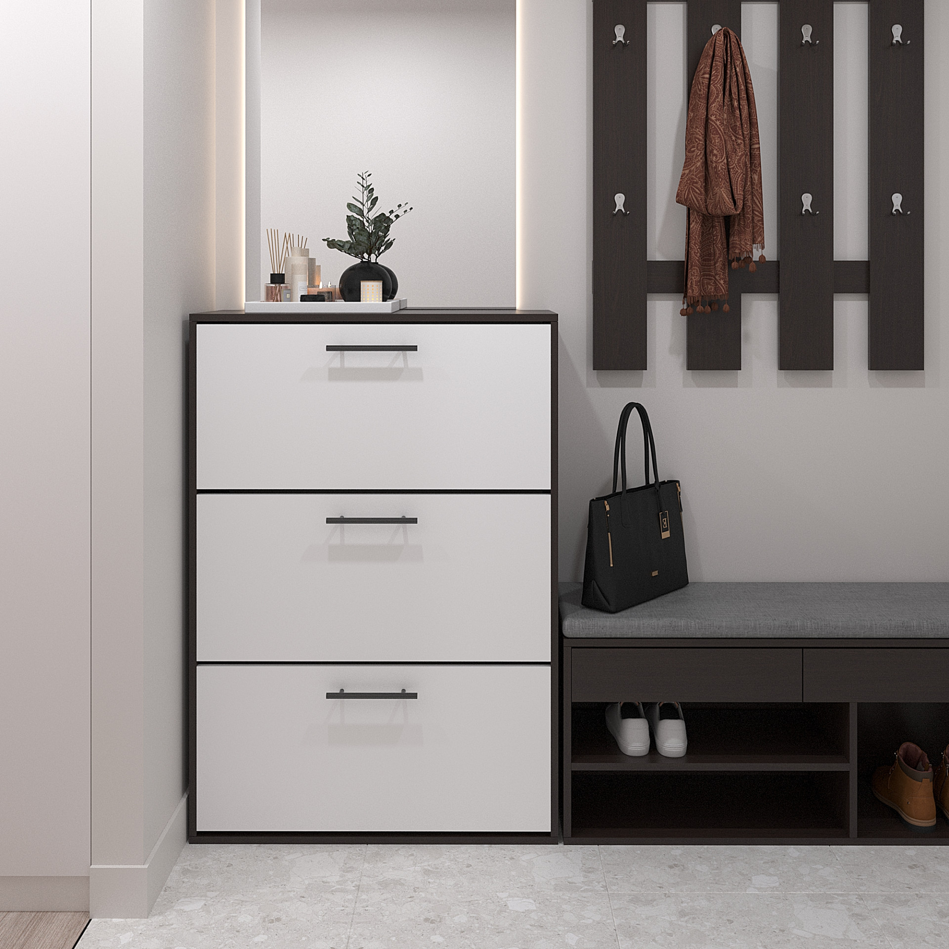 Тумба для обуви 117х80х32 см KOD- ОП-3 (белый фасад)