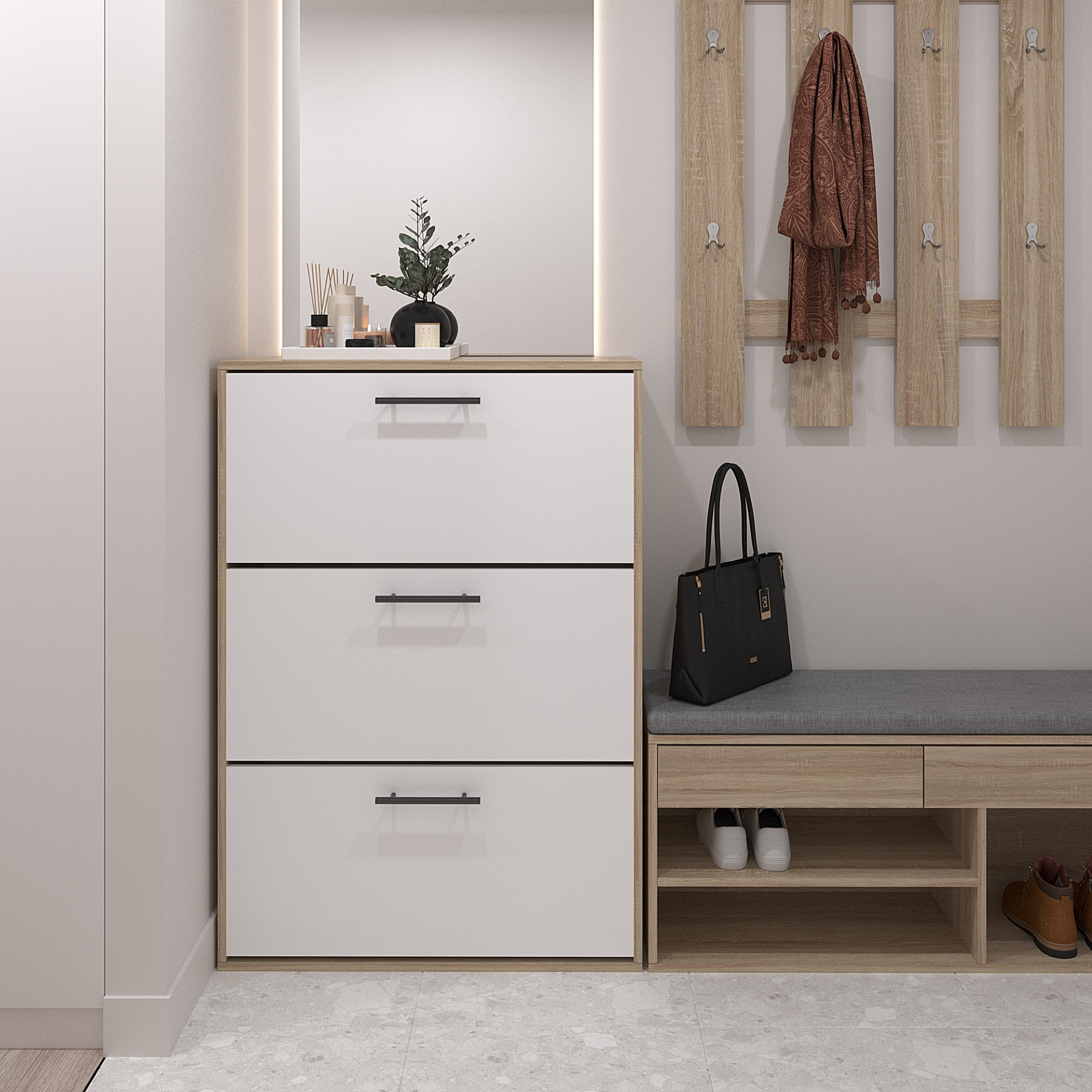 Тумба для обуви 117х80х32 см KOD- ОП-3 (белый фасад)