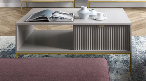 Стол журнальный Perfect Home Nova с 2 ящиками и золотыми ножками L104 Серый