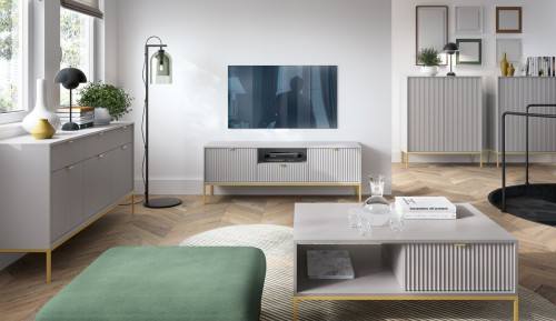Стол журнальный Perfect Home Nova с 2 ящиками и золотыми ножками L104 Серый