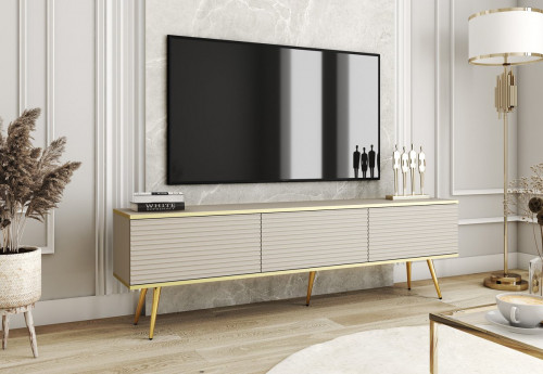 Тумба под ТВ Perfect Home Оро / Oro RTV175 MDF 3-дверная с золотыми ножками Бежевый