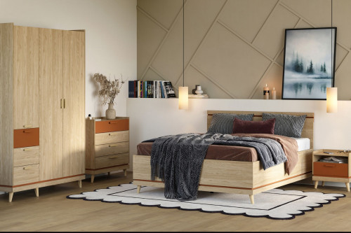 Спальный комплект Helvetia SCANDI (дуб/кирпич)