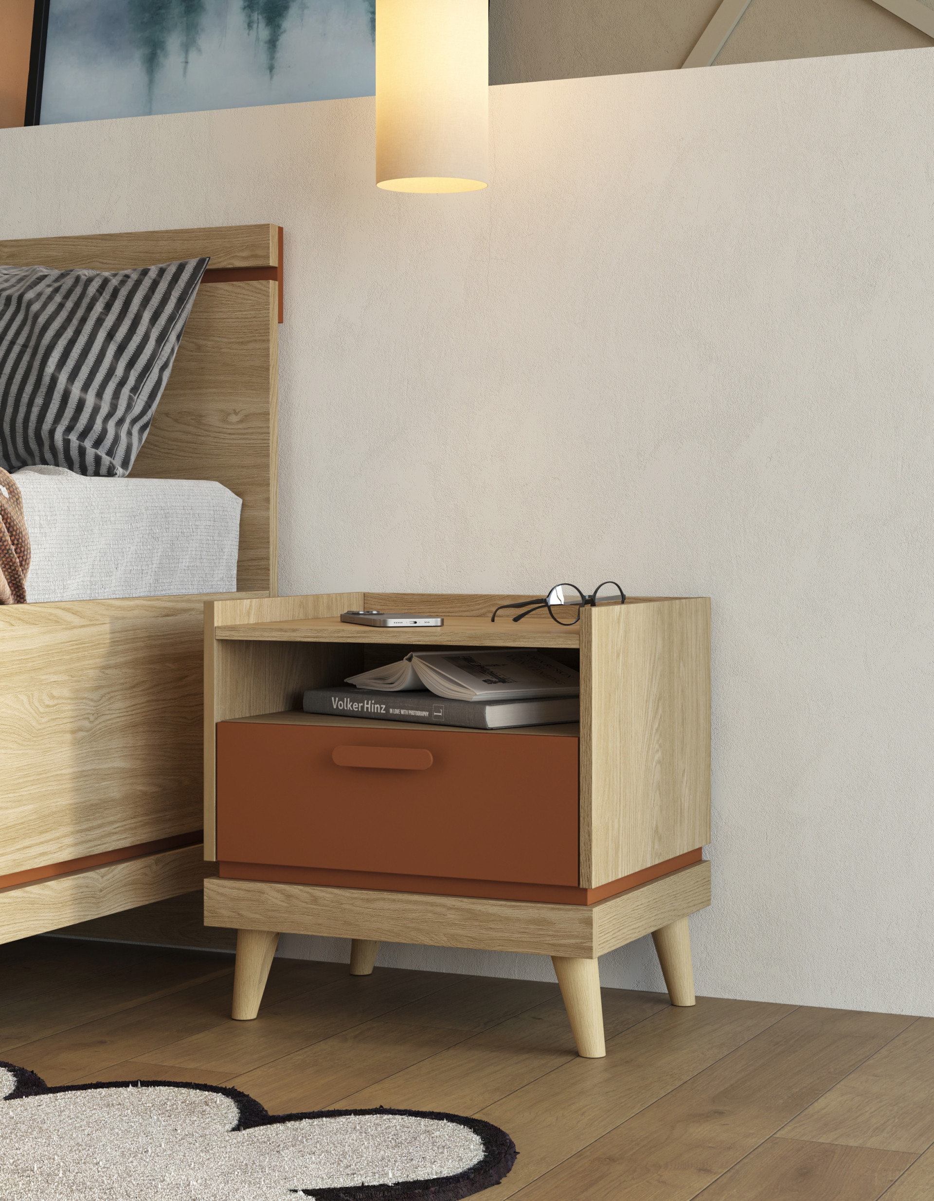 Спальный комплект Helvetia SCANDI (дуб/кирпич)