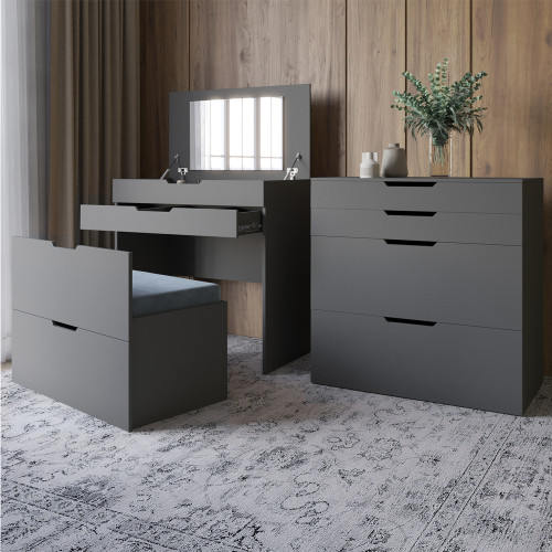 Комод-трюмо с зеркалом, нишей под сиденьем и ящиком LION- Азия Антрацит (LION-041662)