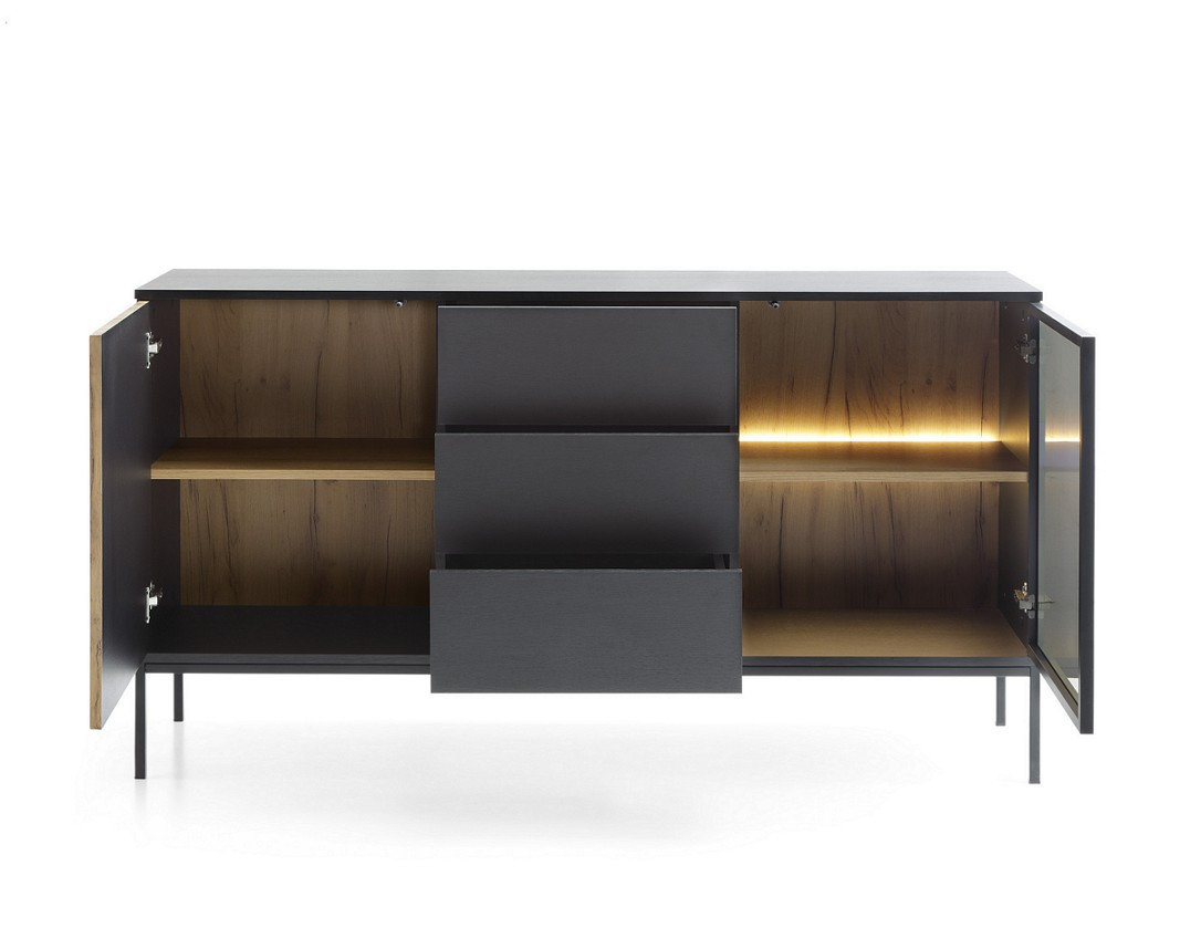 Комод на 2 двери и 3 ящика с подсветкой Perfect home Sento KSZ154 (черный/дуб вотан)