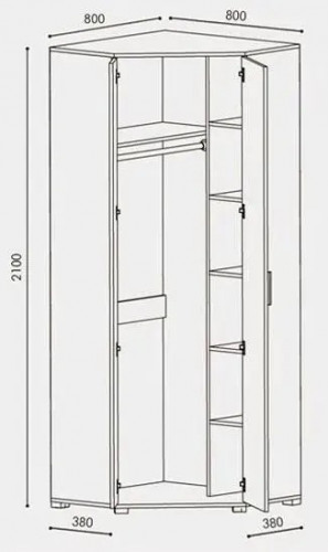 Шкаф угловой на 2 двери EVR- Бриз ШКУ-14 дуб Сонома + фасад трюфель