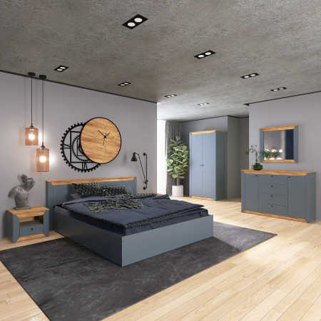 Кровать двуспальная EVR- Нордик (основа ламель) дуб крафт золотой + графит