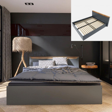 Кровать двуспальная EVR- Нордик (основа ламель) дуб крафт золотой + графит