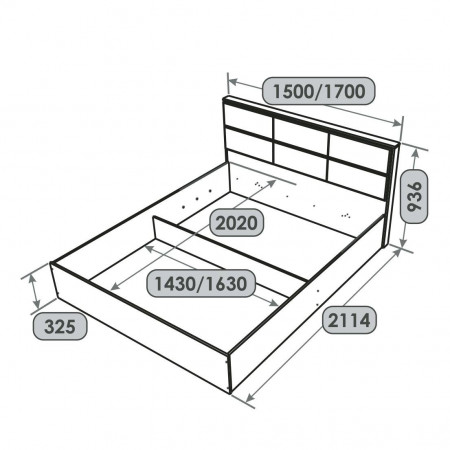 Кровать с мягким изголовьем EVR- Лайт (каркас) графит