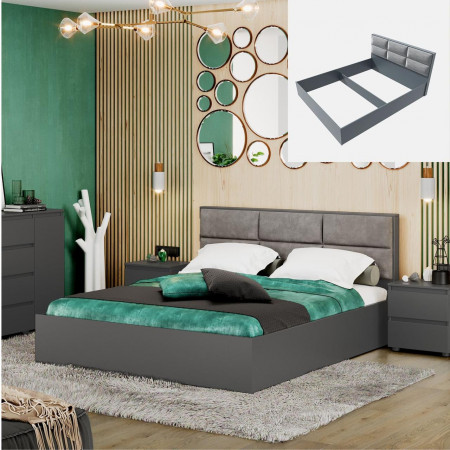 Кровать с мягким изголовьем EVR- Лайт (каркас) графит