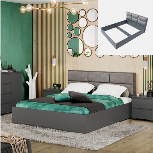 Кровать с мягким изголовьем EVR- Лайт (каркас) графит