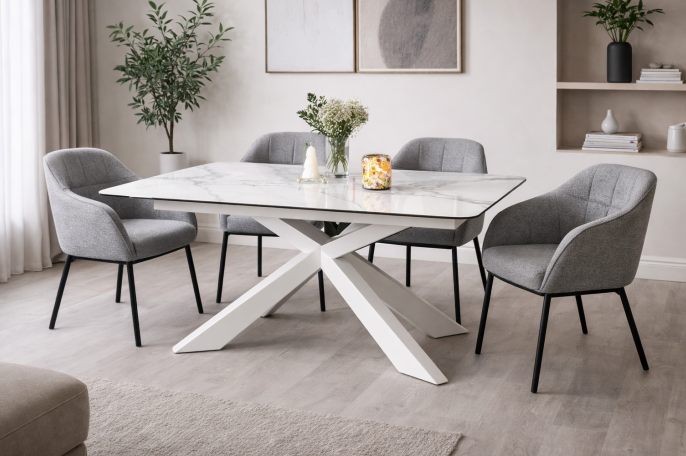 Стол обеденный модерн super premium ceramic  Evro- Oregon Bently White Gloss