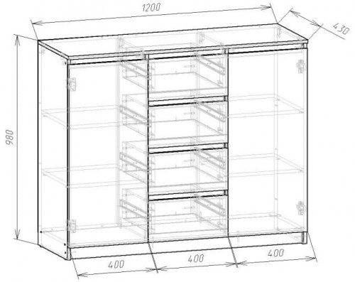 Комод 98х120х43 см KOD- КМ-4-2ф Стиль (белый фасад)