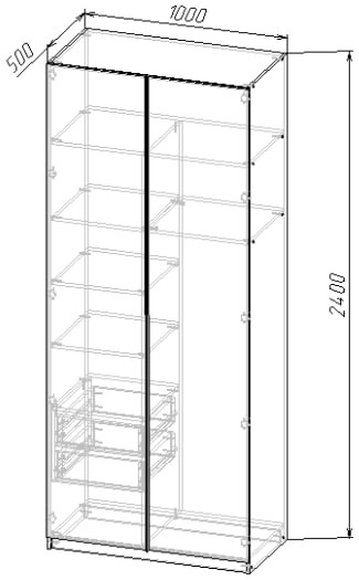 Шкаф 240х100х52 cм KOD- ШК-100 ящ 2,4