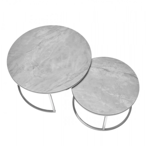 Комплект журнальных столов INI- ALABAMA B серый глянец эф.мрамора/серебряный