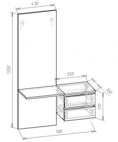 Тумба с зеркалом  120х78х15 см KOD- П-зер