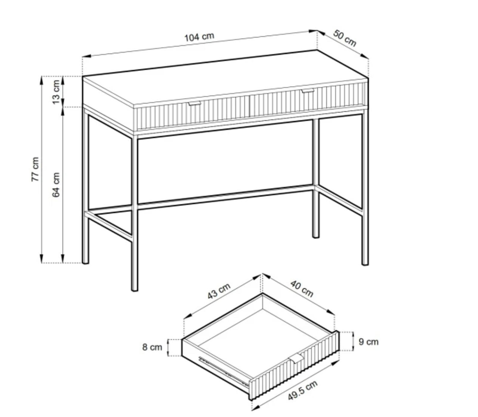 Стол туалетный Perfect Home Nova с 2 ящиками и золотыми ножками T104 Серый