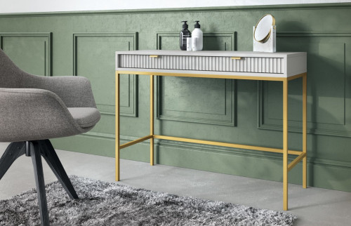 Стол туалетный Perfect Home Nova с 2 ящиками и золотыми ножками T104 Серый