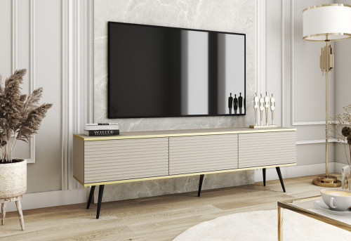Тумба под ТВ Perfect Home Оро / Oro RTV175 MDF 3-дверная с черными ножками Бежевый