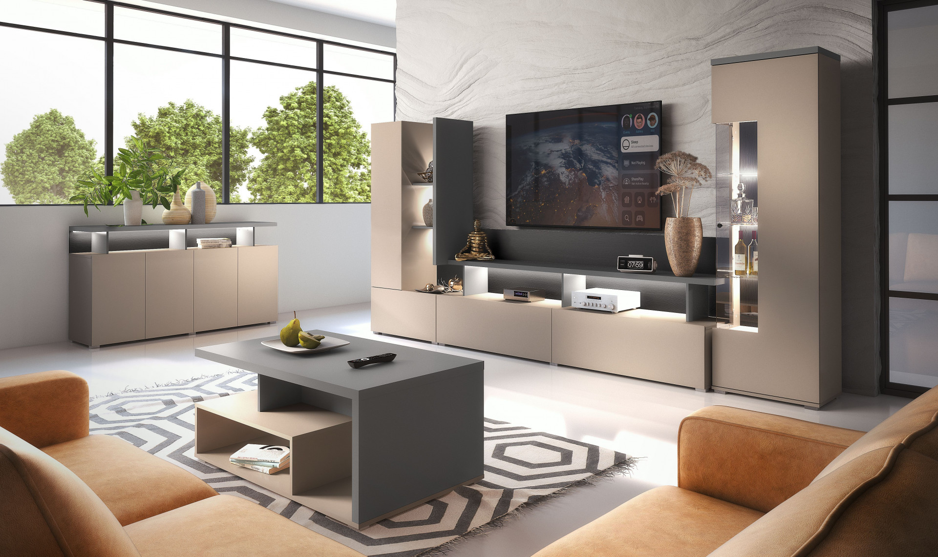 Витрина на 1 дверь в гостиную Helvetia SERIO 24CJNI05 (конго-антрацит-черный/конго)