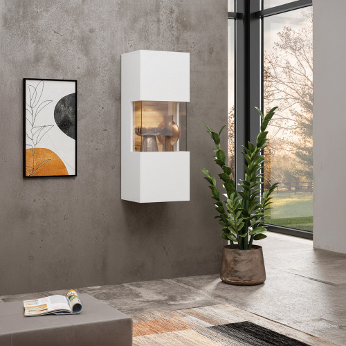 Витрина настенная на 1 дверь в гостиную Helvetia AVA 249NLM07 (белый-дуб вотан/белый)