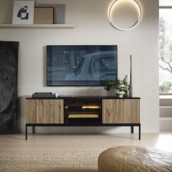 Тумба под телевизор с подсветкой Perfect home Sento RTV154 (черный/дуб вотан)