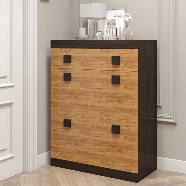 Тумба для обуви в прихожую EVR- Соната ТО-800 венге + фасад крафт золотой