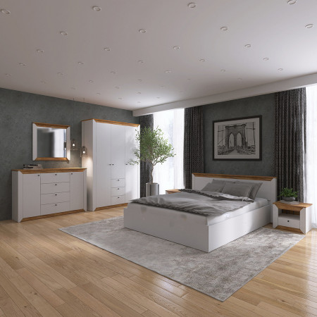 Кровать двуспальная EVR- Нордик (основа ламель) дуб крафт золотой + белый