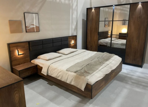 Кровать (каркас) Perfect Home Милтон / Milton 160 с мягким изголовьем двуспальная Каштан/антрацит