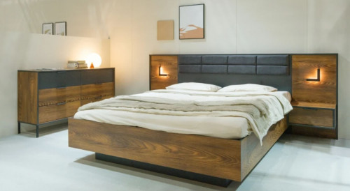Кровать (каркас) Perfect Home Милтон / Milton 160 с мягким изголовьем двуспальная Каштан/антрацит