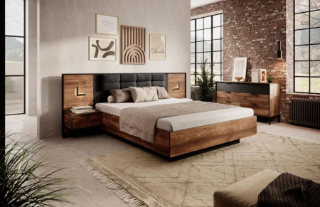 Кровать (каркас) Perfect Home Милтон / Milton 160 с мягким изголовьем двуспальная Каштан/антрацит