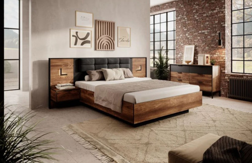 Кровать (каркас) Perfect Home Милтон / Milton 160 с мягким изголовьем двуспальная Каштан/антрацит