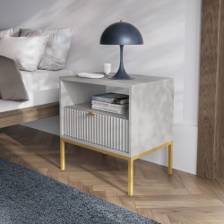 Тумба прикроватная Perfect Home Nova с 1 ящиком и золотыми ножками S54 Серый