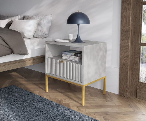 Тумба прикроватная Perfect Home Nova с 1 ящиком и золотыми ножками S54 Серый
