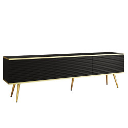 Тумба под ТВ Perfect Home Оро / Oro RTV175 MDF 3-дверная с золотыми ножками Черный