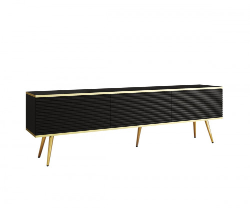 Тумба под ТВ Perfect Home Оро / Oro RTV175 MDF 3-дверная с золотыми ножками Черный