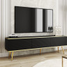 Тумба под ТВ Perfect Home Оро / Oro RTV175 MDF 3-дверная с золотыми ножками Черный