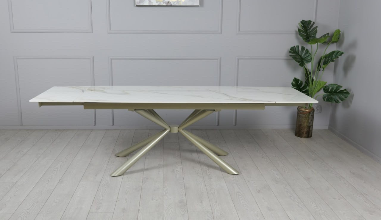 Стол обеденный TOP- Рим (белый глянец ноги шампань) 180/260*90*75