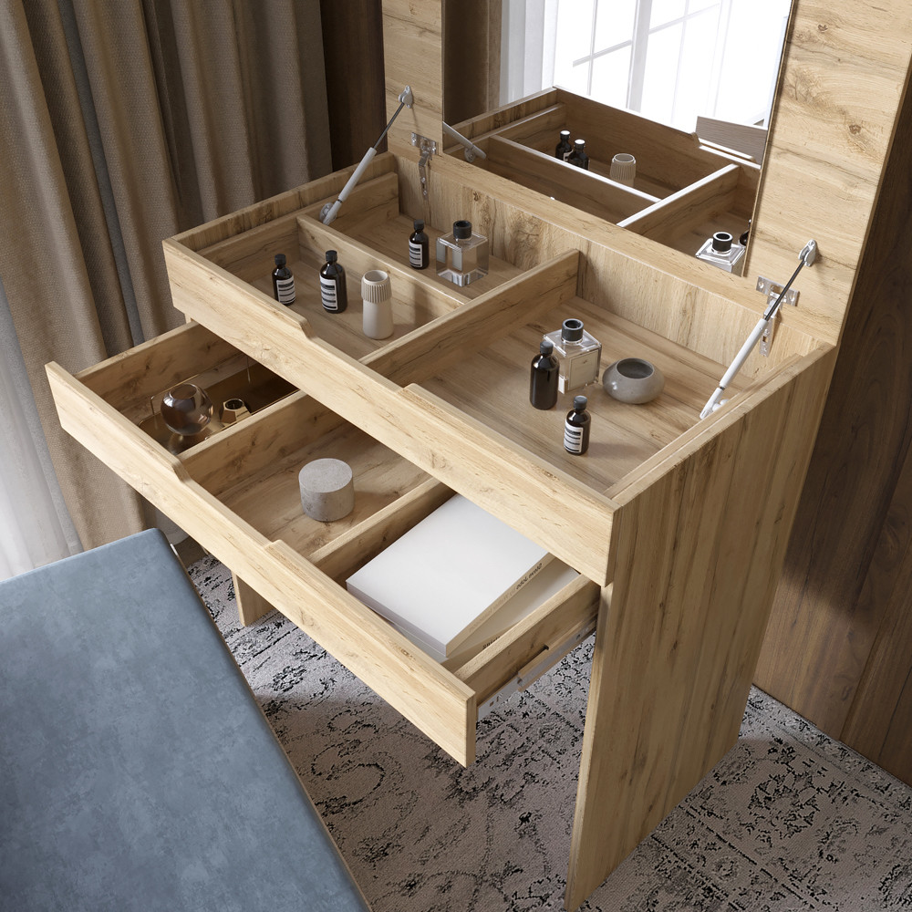 Комод-трюмо с зеркалом, нишей под сиденьем и ящиком LION- Азия Нимфея Альба (белый) (LION-041673)