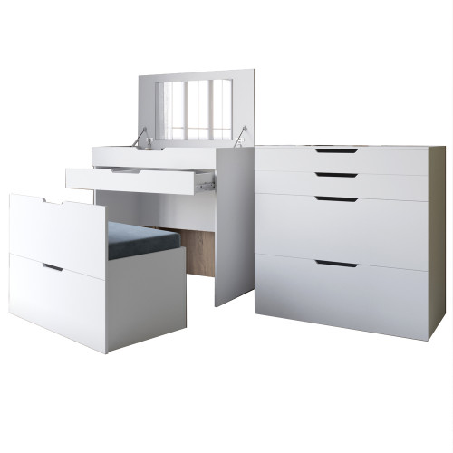 Комод-трюмо с зеркалом, нишей под сиденьем и ящиком LION- Азия Нимфея Альба (белый) (LION-041673)