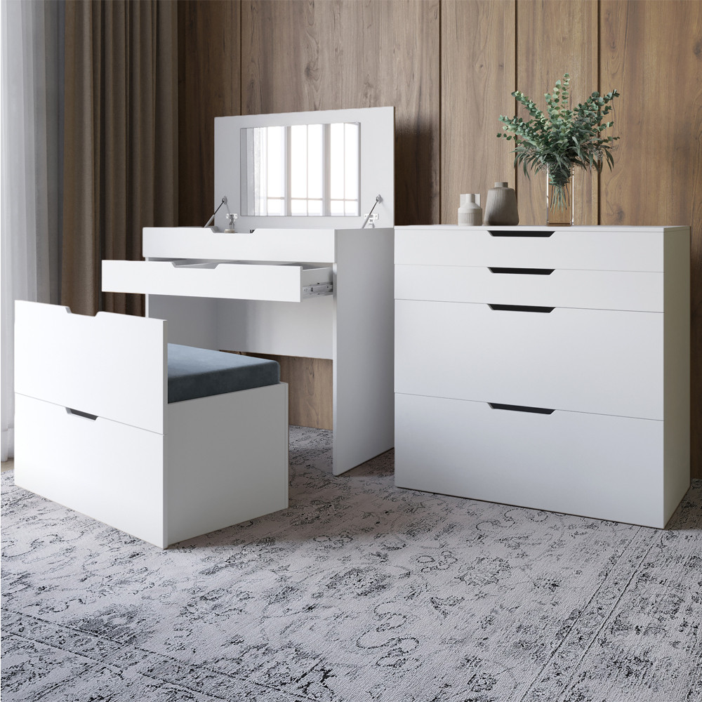 Комод-трюмо с зеркалом, нишей под сиденьем и ящиком LION- Азия Нимфея Альба (белый) (LION-041673)