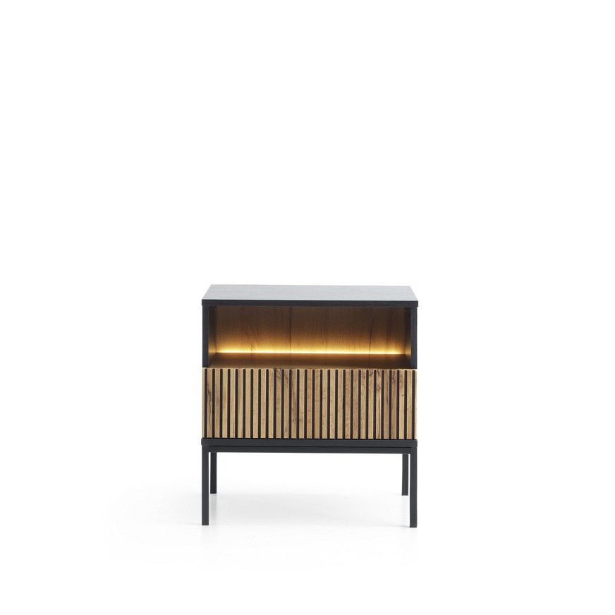 Тумба прикроватная с подсветкой Perfect home Sento S54 (черный/дуб вотан)