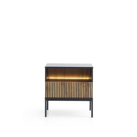 Тумба прикроватная с подсветкой Perfect home Sento S54 (черный/дуб вотан)