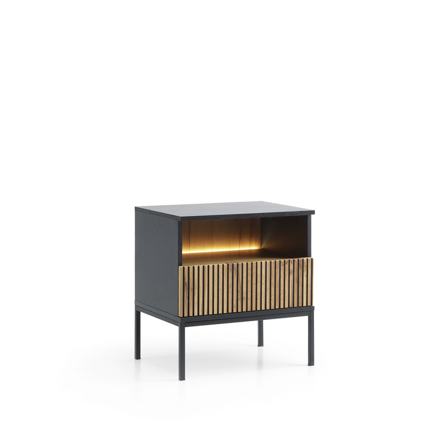 Тумба прикроватная с подсветкой Perfect home Sento S54 (черный/дуб вотан)