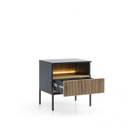 Тумба прикроватная с подсветкой Perfect home Sento S54 (черный/дуб вотан)