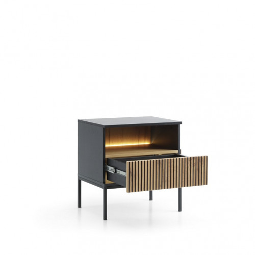 Тумба прикроватная с подсветкой Perfect home Sento S54 (черный/дуб вотан)